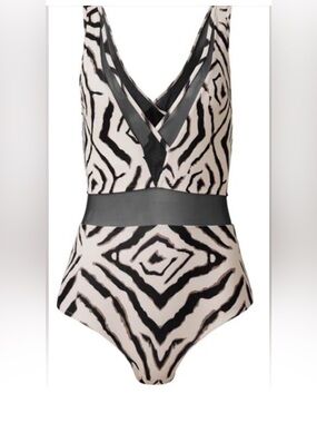 Venus Swimsuit Peek-A-Boo Mesh One Piece Bathing Suit Black & White Tribal Print